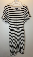  Chaps Crewneck Knit Dress, Black White Stripe XL 