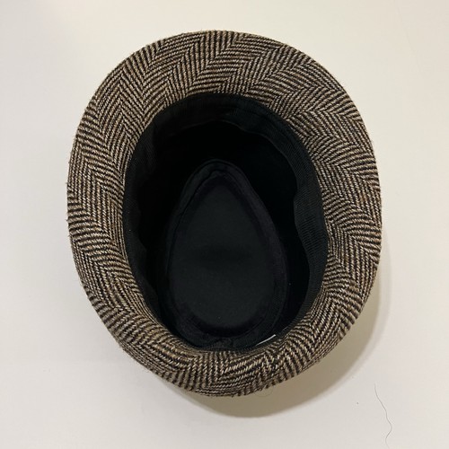 Vintage Style Trilby Fedora Hat Brown & Black Herringbone Tweed Size 59cm Large - Picture 5 of 7