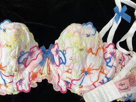 Agent Provocateur bra 34B 32C thong suspender belt rainbow Broiderie Anglais SET