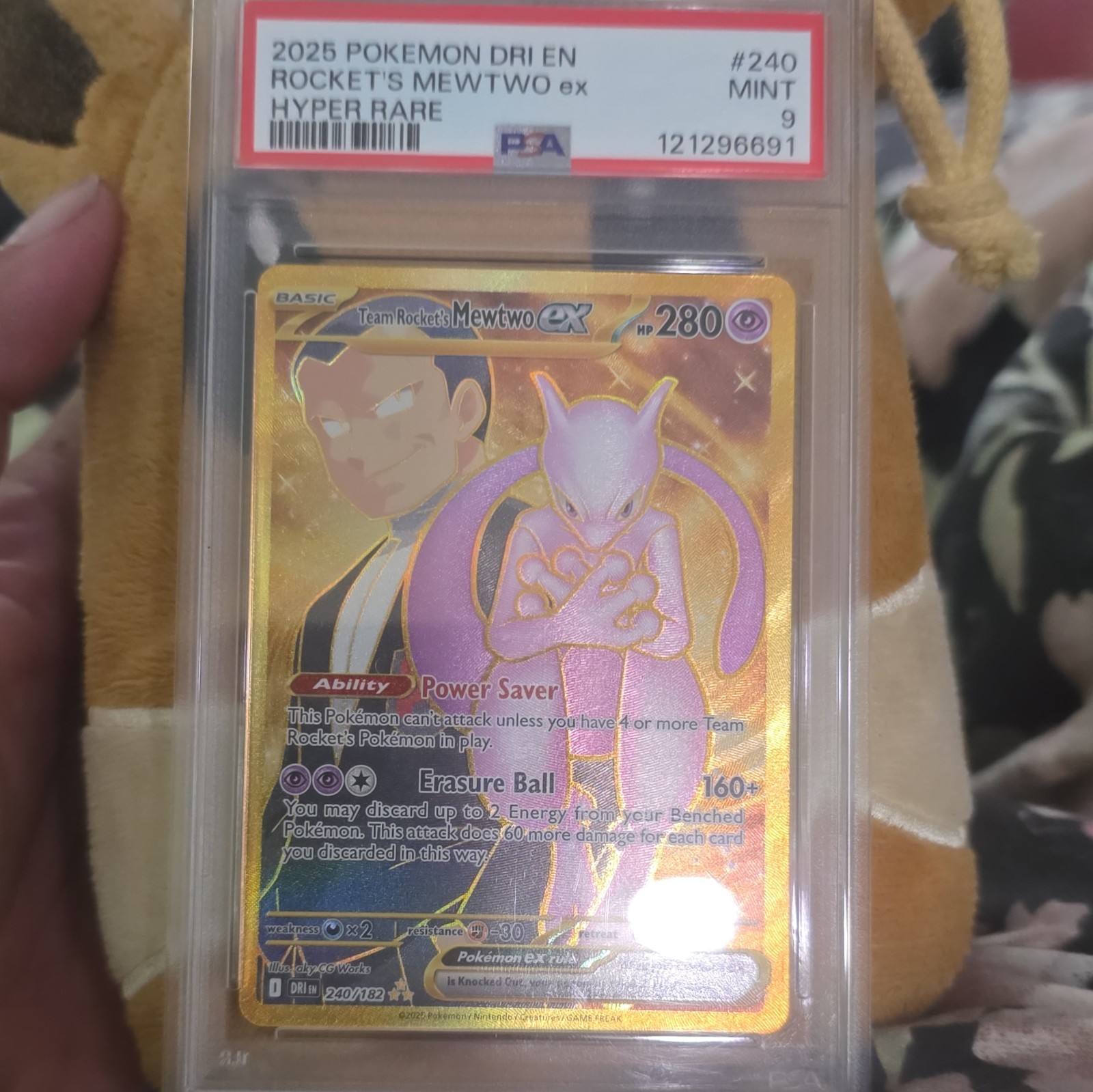Pokemon TCG Team Rocket's Mewtwo ex PSA 9 SV10 Destined Rivals 240/182 Holo