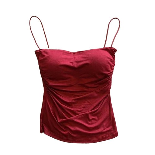 Female Tank Top with Built In Bra Spaghetti Strap Comfortable Stretch Fabric - Picture 30 of 35