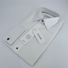 Eton Dress Shirt Mens M 15 3/4 - 40 White Pintucked Woven Slim Collar Button Up