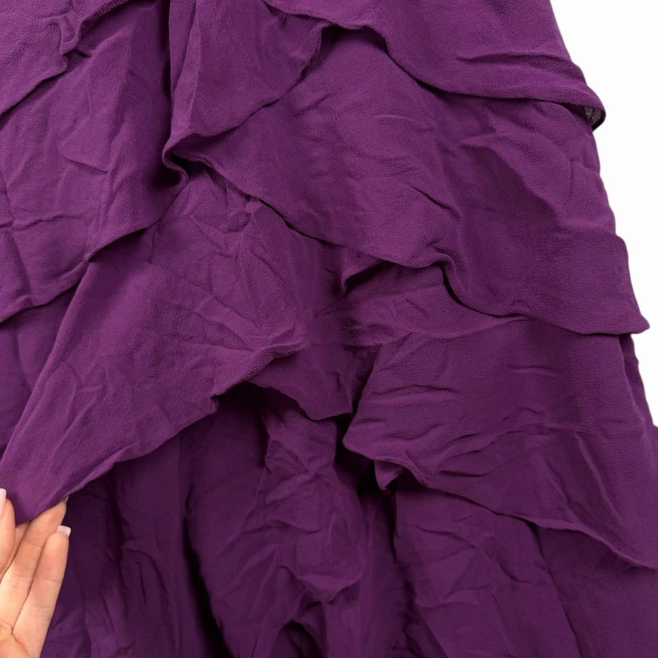 Vestido maxi Tadashi Shoji tamanho 10 100% seda babado gola alta - Imagem 4 de 4