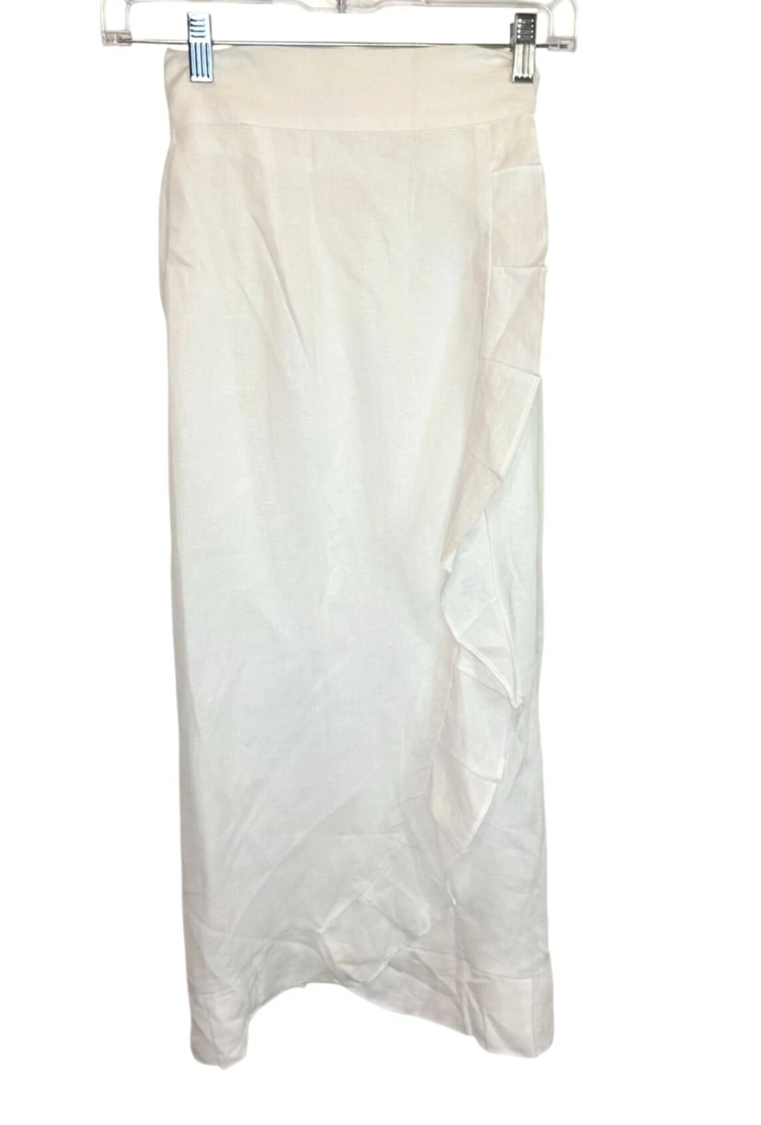 Pepito's White Linen Wrap midi skirt with Ruffle Edge - Size M