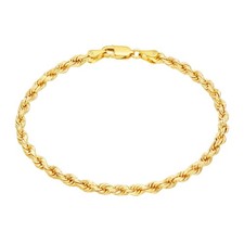 10k Yellow Gold Mens 3mm Diamond Cut Rope Real Italian Chain Link Bracelet 9"
