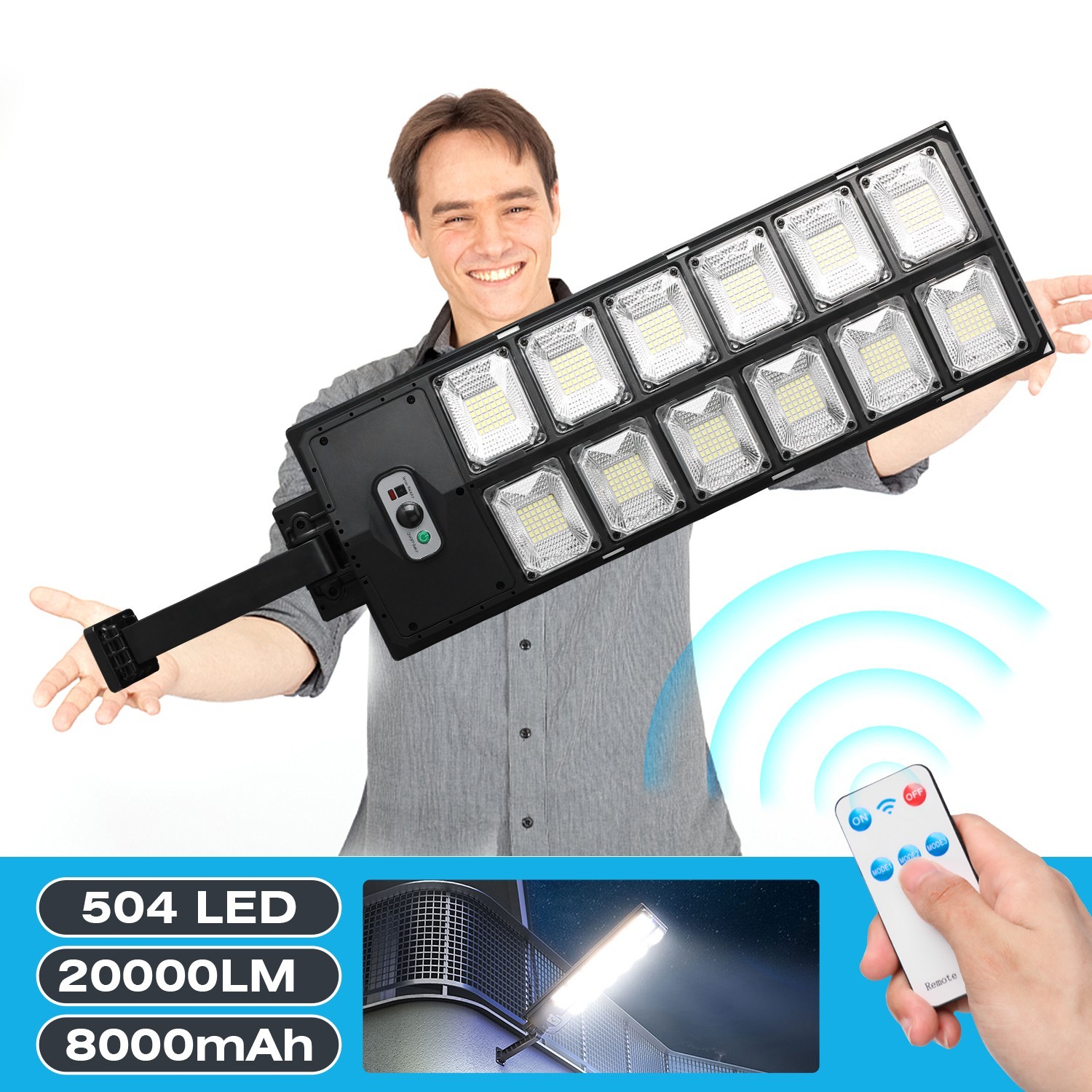 1000000LM Commercial Grade Solar LED Street Light with Remote for Gardens &Roads