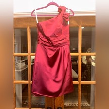 Davids Bridal Elegant Red One-Shoulder Bow Mini Dress