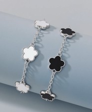 1 Stck. Elegantes Wunderschönes S925 Sterlingsilber Glücksarmband weiße oder schwarze Blume