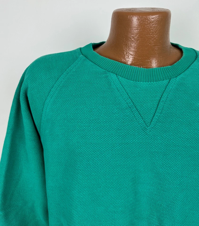 Sudadera de tela de rizo vintage para hombre XL verde azulado raglán en blanco cuello redondo golf papá Foto 3 de 4