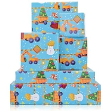  Construction Christmas Wrapping Paper for Boys Kids - Snowman Tractor 