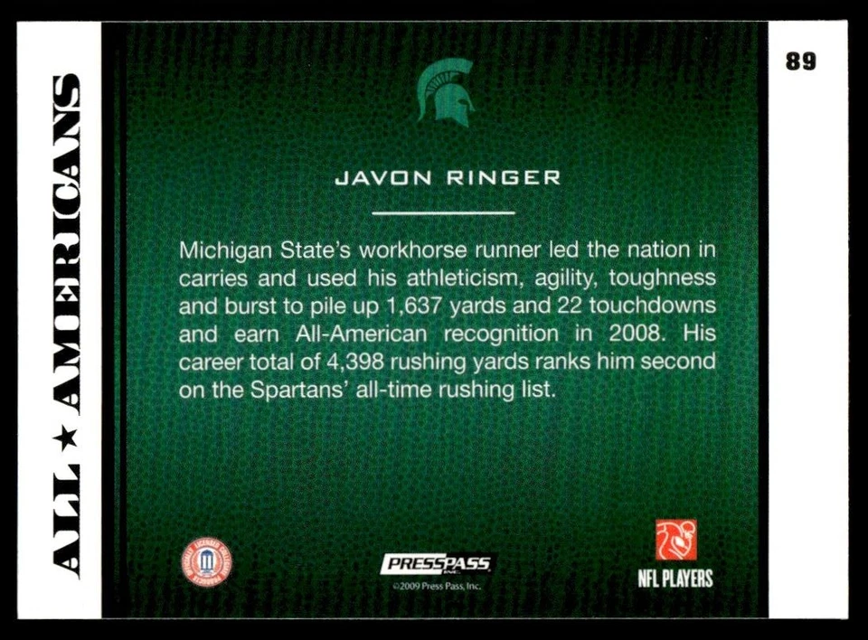 2009 Press Pass Javon Ringer Michigan State Spartans #89 - Image 2 of 2