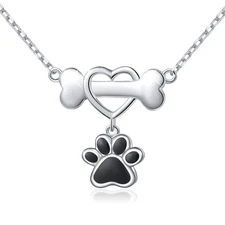 DAOCHONG 925 Sterling Silver Cute Paw Print Pendant Necklace for Women