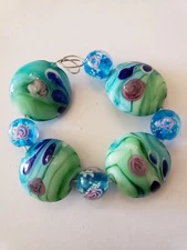 Lampwork Glass Floral Beads Lot Of 8 PC (A2)