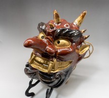 Japanese Vintage pottery made Tengu Mask signed / Asian Japan antique F8