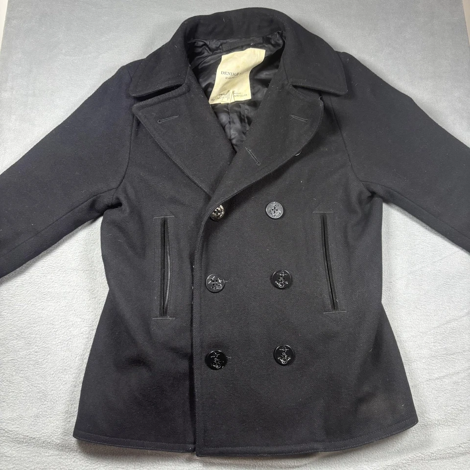 Abrigo Ralph Lauren Denim & Supply Pea Para Hombre Mediano Negro Doble Pecho Chaqueta Foto 2 de 4