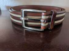 Torino USA Men's Belt Brown Leather Striped Tan Inlay Business  Size 48 3247x