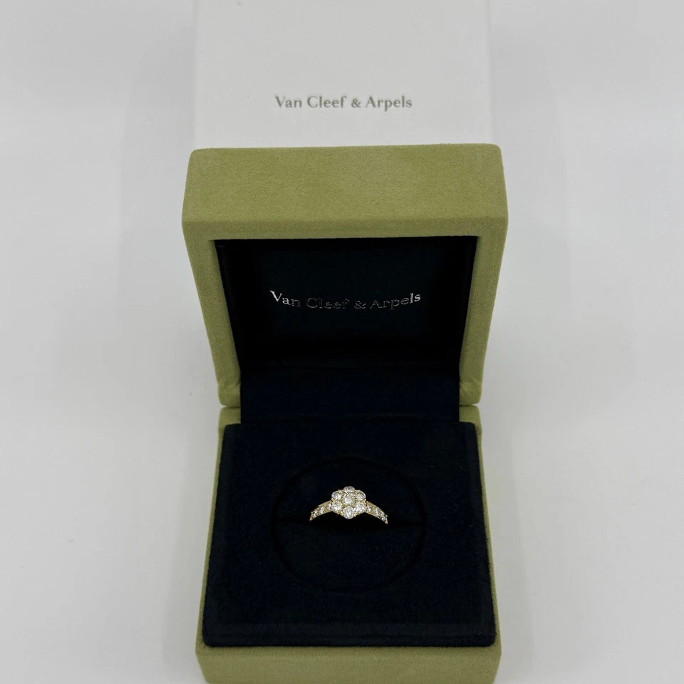 Raro anel de flores vintage Van Cleef & Arpels diamante fleurette ouro amarelo 18k - Imagem 2 de 4
