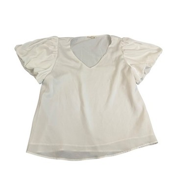 ee:some Womens White Puff Sleeve V-Neck Blouse Short Sleeve Top Size S