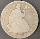 1874 P Philadelphia Mint Seated Liberty Half Dollar Arrows At Date