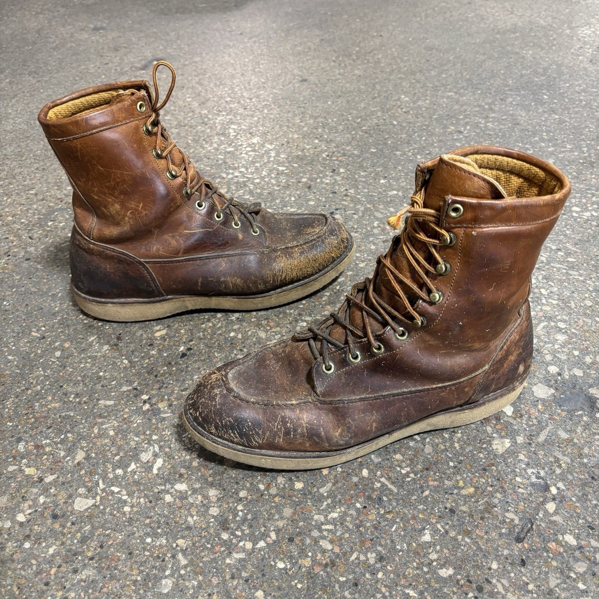 靴 Vintage DANNER Grain Leather Shoes US 8 Vintage Danner #5902 Distressed Brown Leather Moc Toe Hiking Boots