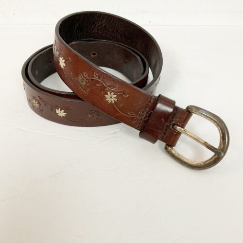 Vintage THE LIMITED Size XL Brown Leather Belt Tooled Floral Women’s Juniors - Picture 1 of 4