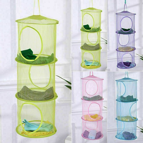 Hanging 3-Tier Mesh Net Kid Toy Home Bedroom Bathroom Tidy Organizer Storage Bag - Picture 3 of 14
