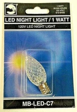 LED Night Light/1 Watt 120V E12 Base 20,000 Hours MB-LED-C7 #5540