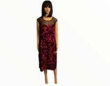 Enfocus Studio Mesh Pleated Dress Velvet Floral Red Black Size 12 preowned