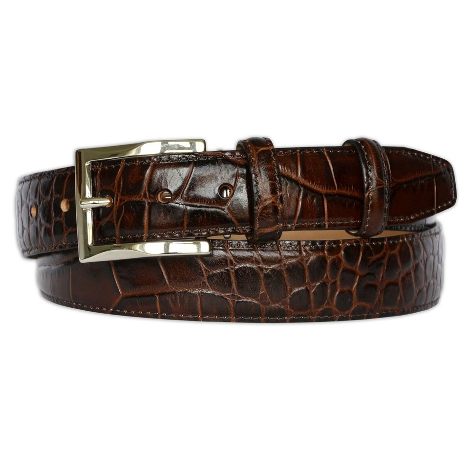 Nette cognac riem - echt cognac leer - Krokodillen print leer