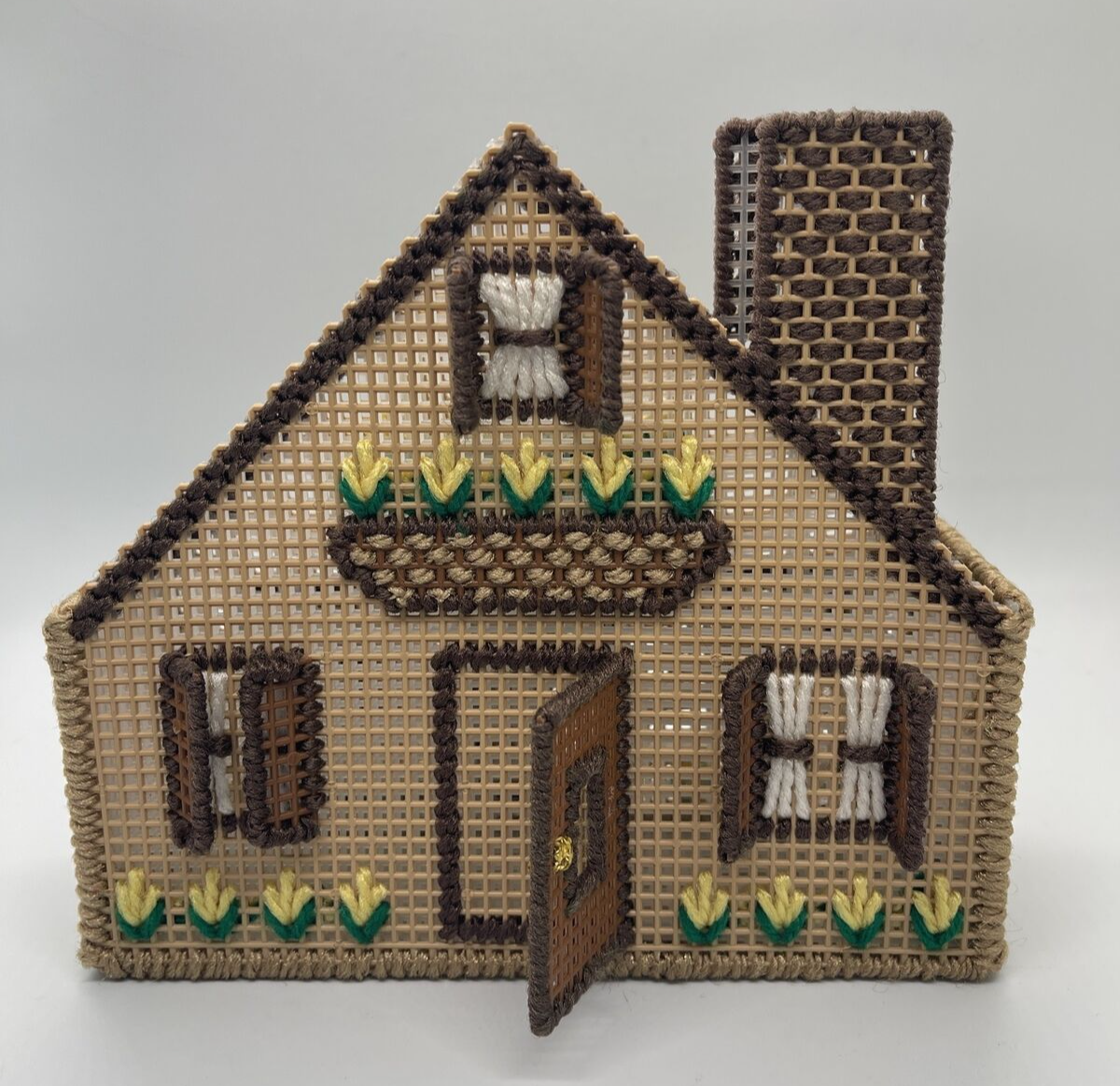 Handmade Needlepoint House Napkin Holder Plastic Canvas 6.5 
