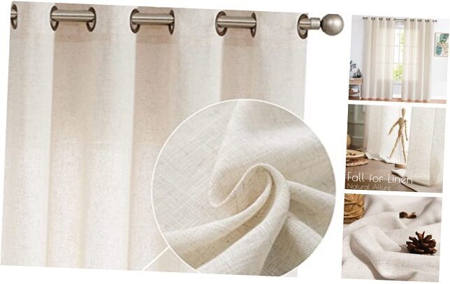 Linen Curtains for Living Room Beige Grommet 50
