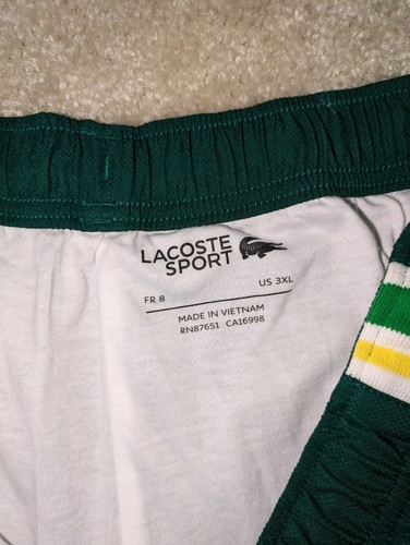 Lacoste Sport Men's Green Basketball / Workout Shorts with Stripes FR 8 3XL XXXL - Picture 2 of 4