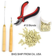Hair Extension Tool Pliers Kit With 500PCS Silicone Rings Beads Blonde 