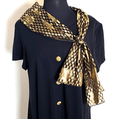 Bedford Fair Black Dress with Gold Buttons & a Gold Shiny Scarf, Size XL-P  | eBay