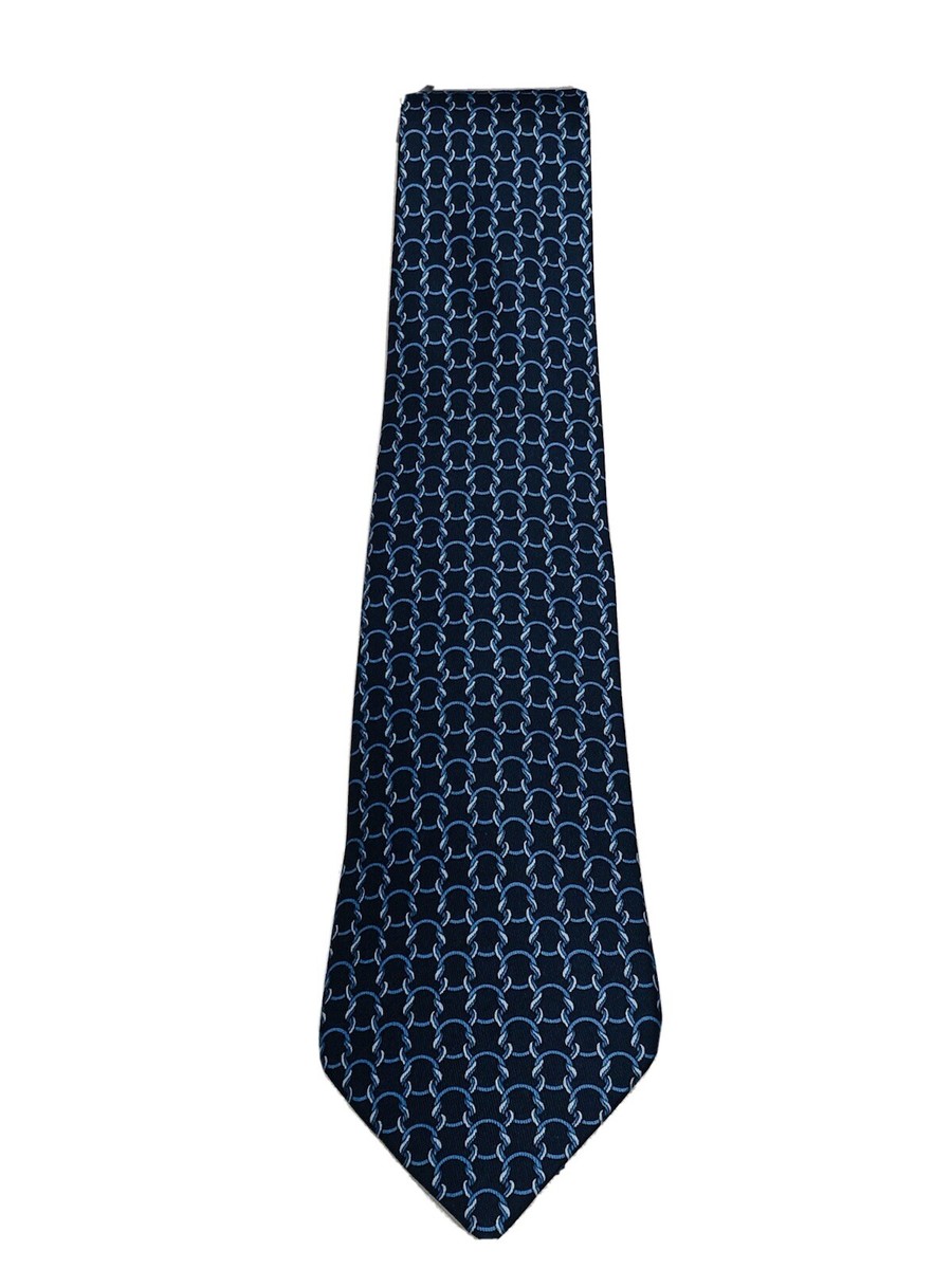 HERMES Paris Blue 100% Silk Chain Pattern Tie | eBay