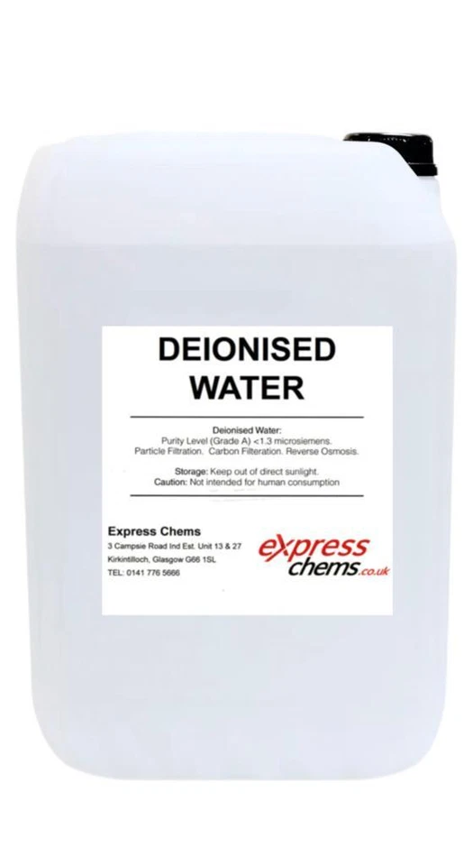 EXPRESS CHEMS 1 x 25L (Litres) Deionised /Demineralised Water Lab Highest Grade Purity Level