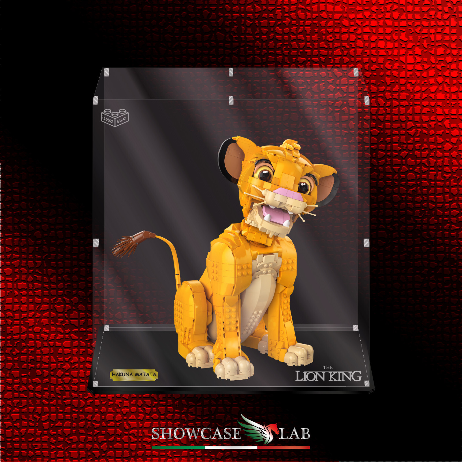 TECA IN PLEXIGLASS ACRILICO-SHOWCASE- PER SET LEGO 43247-Giovane Simba, Re Leone