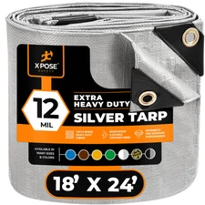 Heavy Duty Silver Poly Tarp 18' X 24' Extra Thick 12 Mil Polyethylene