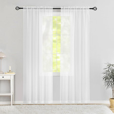 Semi Voile White Sheer Curtains 84 Inches Long 2 Panels Rod Pocket Window Treatm