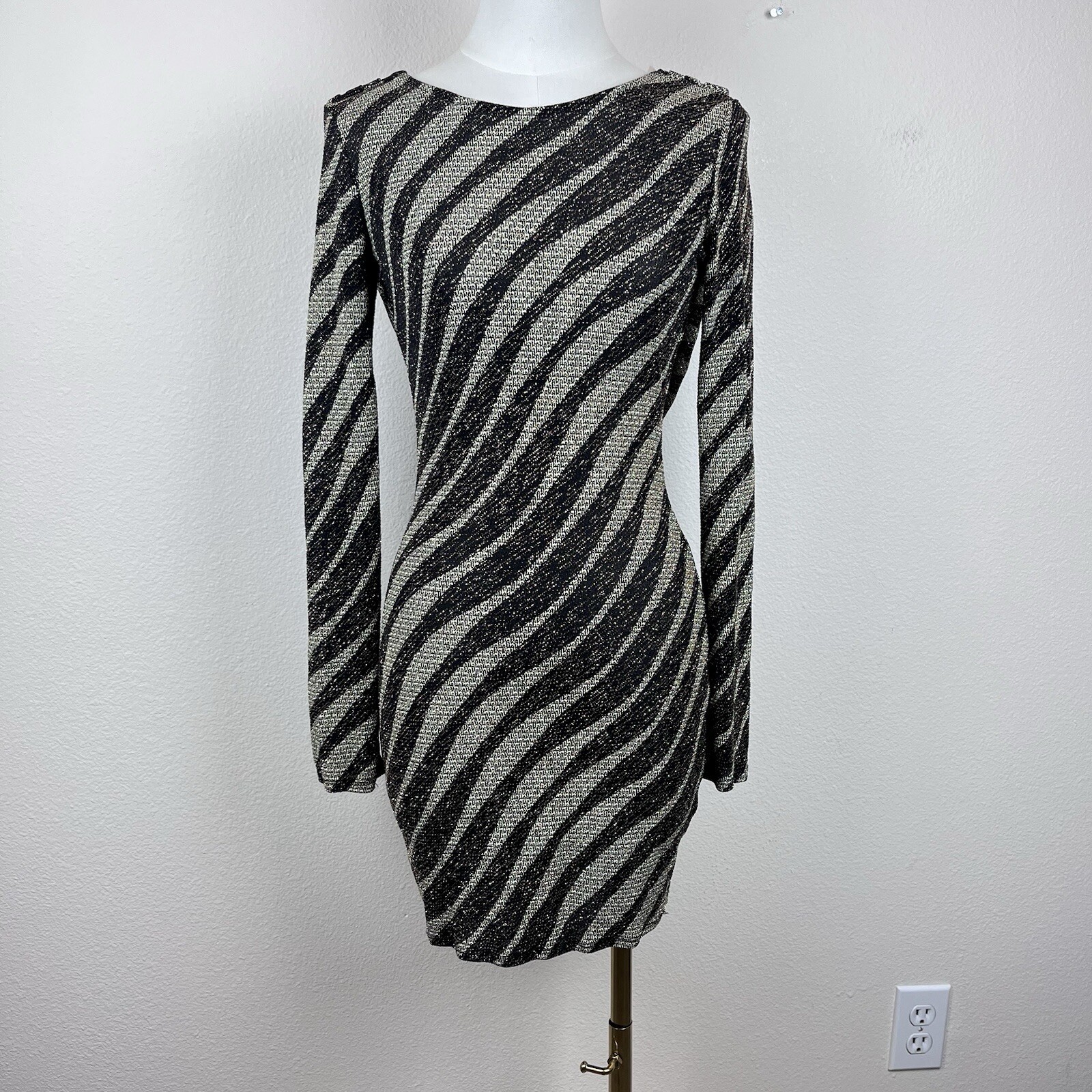 Vintage Monaco Dress Womens Small Mini Bodycon Stripe Metallic Sparkle Party Y2K