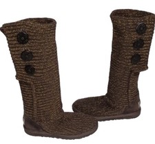 UGG Australia Cardy Womens Brown  Gold Metallic Knit Boots size 6 S/N 1876