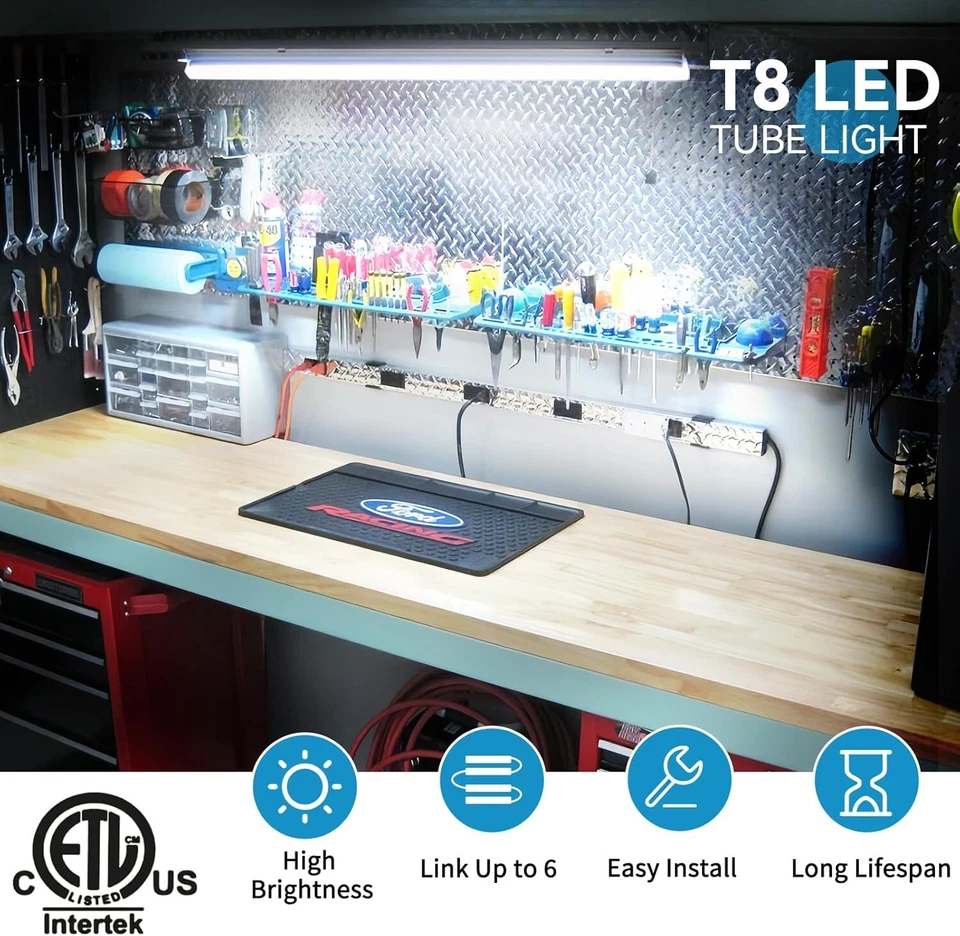 4FT LED Shop Light 6000K 45W T8 Linkable Ceiling Tube Fixture 4 Pack 12 Pack - Image 4 of 4