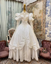 Victorian A-Line Wedding Dresses High Neck Long Sleeves with Bow Bridal Gowns