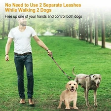 Double Dog Leash  No-Tangle Dogs Lead Reflective w/ Swivel Coupler Padded Handle