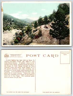 New Mexico OLD CAR ON HIGHWAY NEAR LAS VEGAS Fred Harvey Postcard Q251