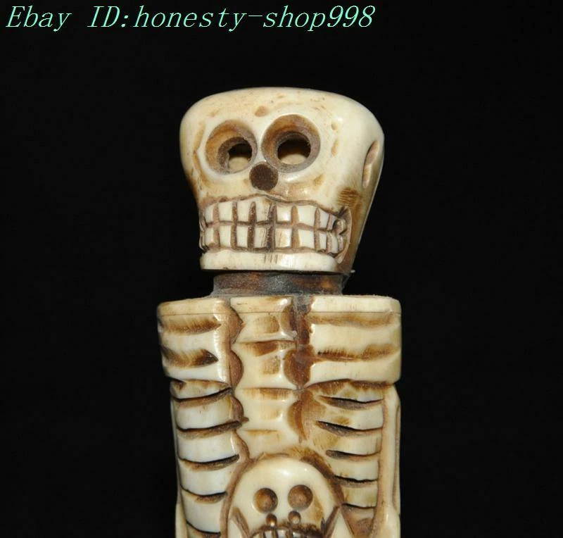 Templo del Budismo Tibetano de 7,4" Tallado a Mano Esqueleto Diablo Calavera Cabeza de la Muerte Estatua Foto 2 de 4