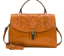 Patricia Nash Leather STINTINO Vintage Leather Flap Satchel Crossbody Bag Cognac