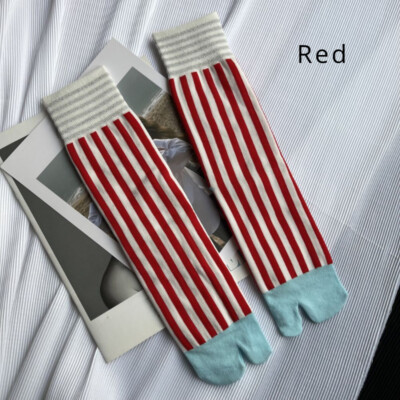 A Pair Women's Striped Socks Tabi Split Toes Japanese Style Sandals Fashion
