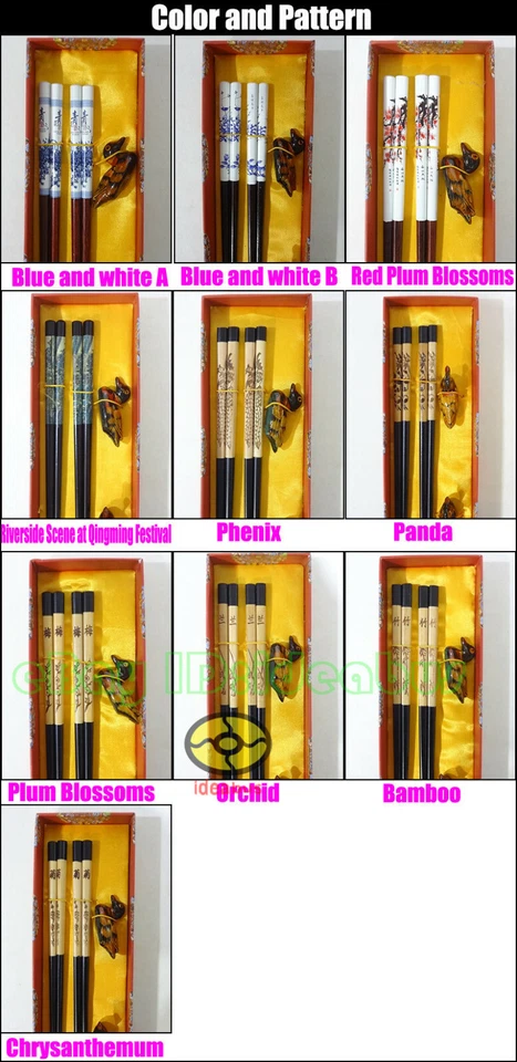 JUEGO DE REGALO 2 pares de palillos/reposacatos mandarín/caja de regalo de madera moda china Foto 2 de 4