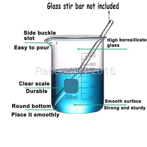 9X Glass Beaker Set+Graduated Measuring Cylinder+Glass Stirring Rod Brush+Straw - Picture 5 of 11